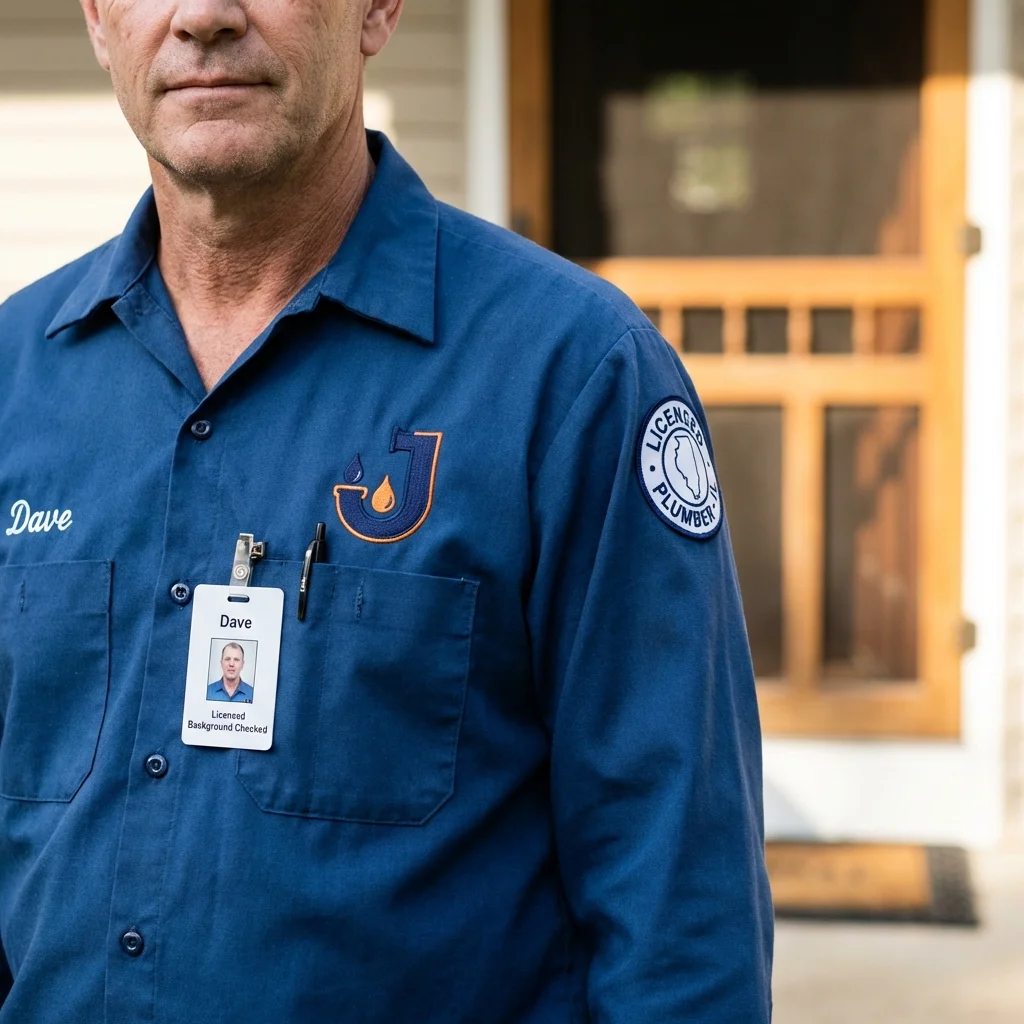 Licensed plumber showing ID badge in Miller Place, NY