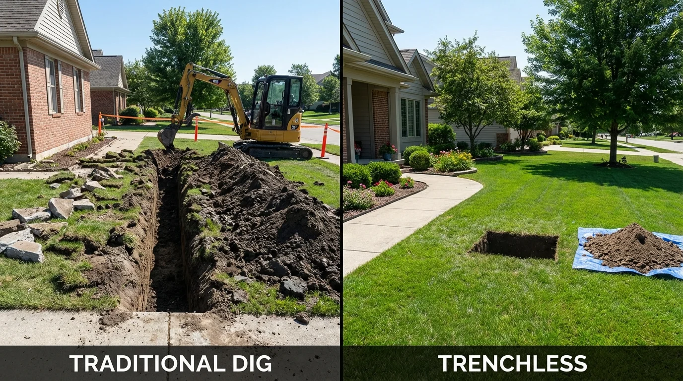 Trenchless sewer repair with minimal yard damage versus traditional excavation in Miller Place, NY